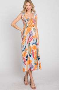 Blue Multi-Colored Stroke Print Smocked Midi Dress sold by Pinkblush