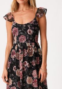 Black Floral Chiffon Back Tie Maxi Dress sold by Pinkblush