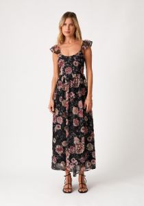 Black Floral Chiffon Back Tie Maxi Dress sold by Pinkblush