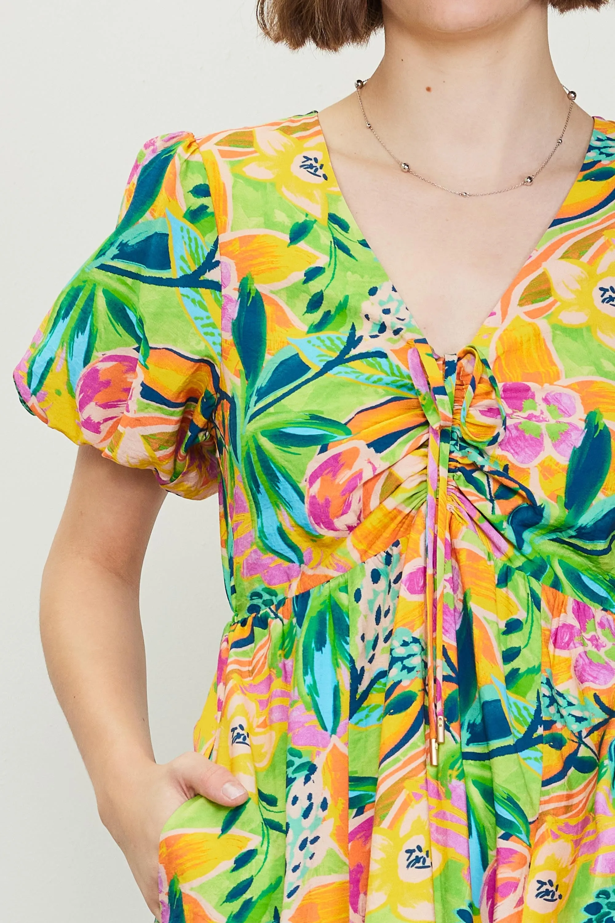 Lime Floral Puff Sleeve Midi Dress sold by Pinkblush product image thumbnail 4