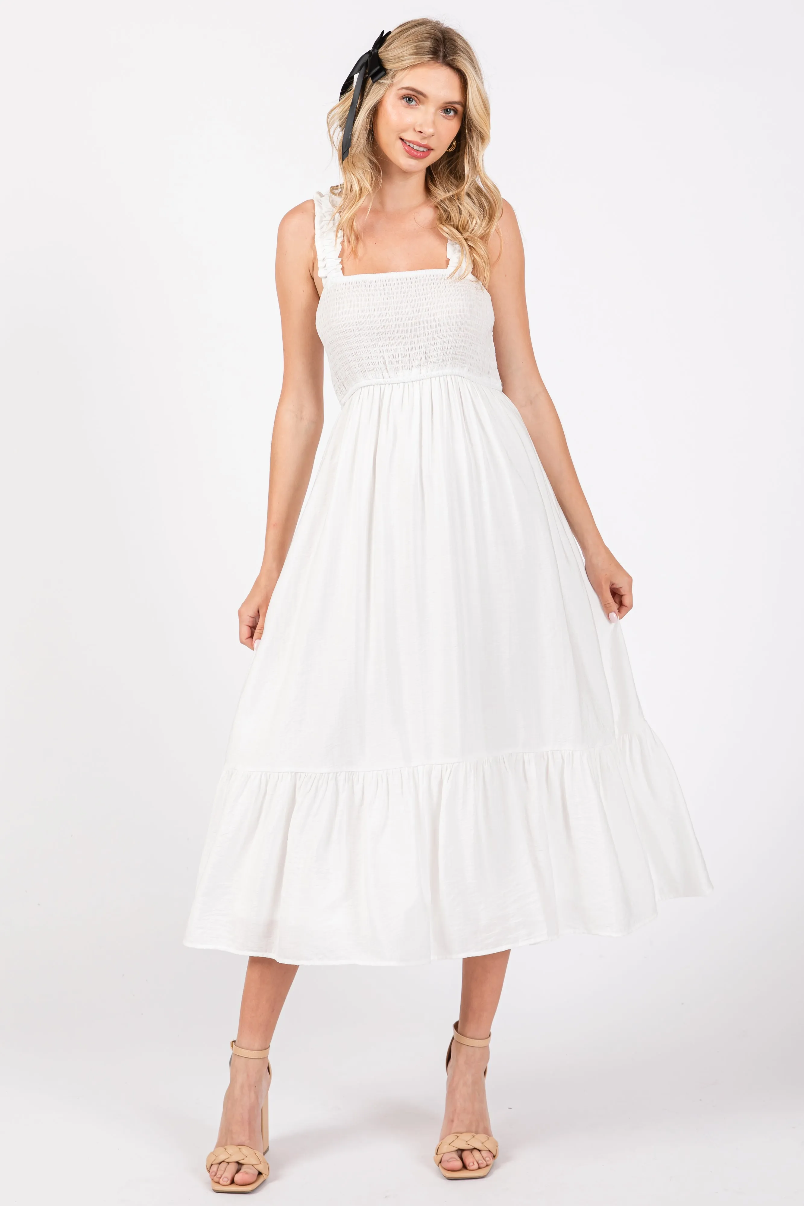 White Smocked Bodice Maxi Dress sold by Pinkblush product image thumbnail 4