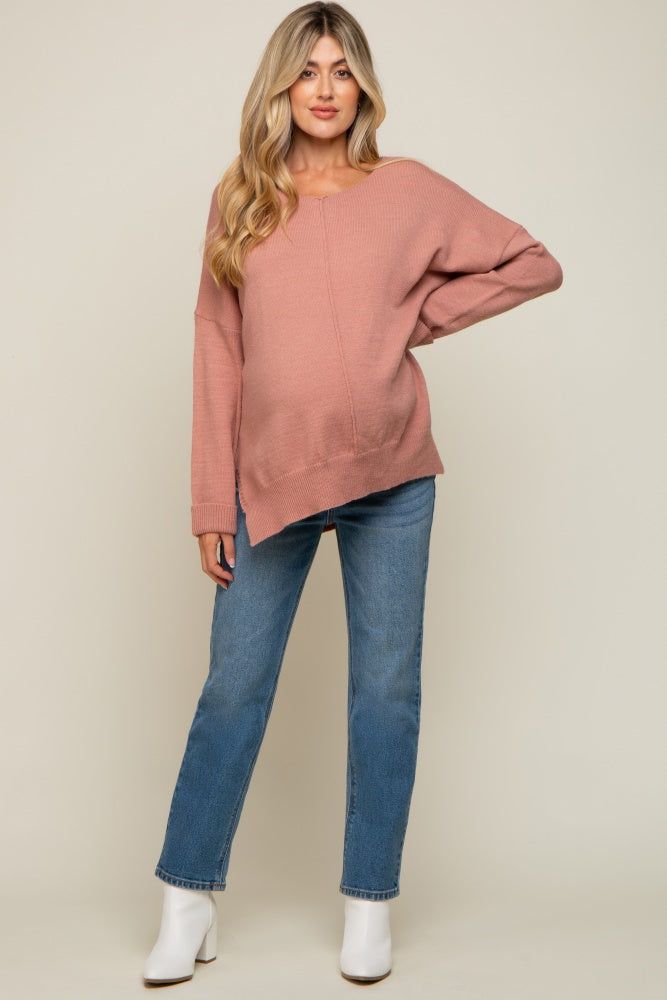 Mauve Dolman Sleeve Side Slit Maternity Sweater sold by Pinkblush product image thumbnail 4