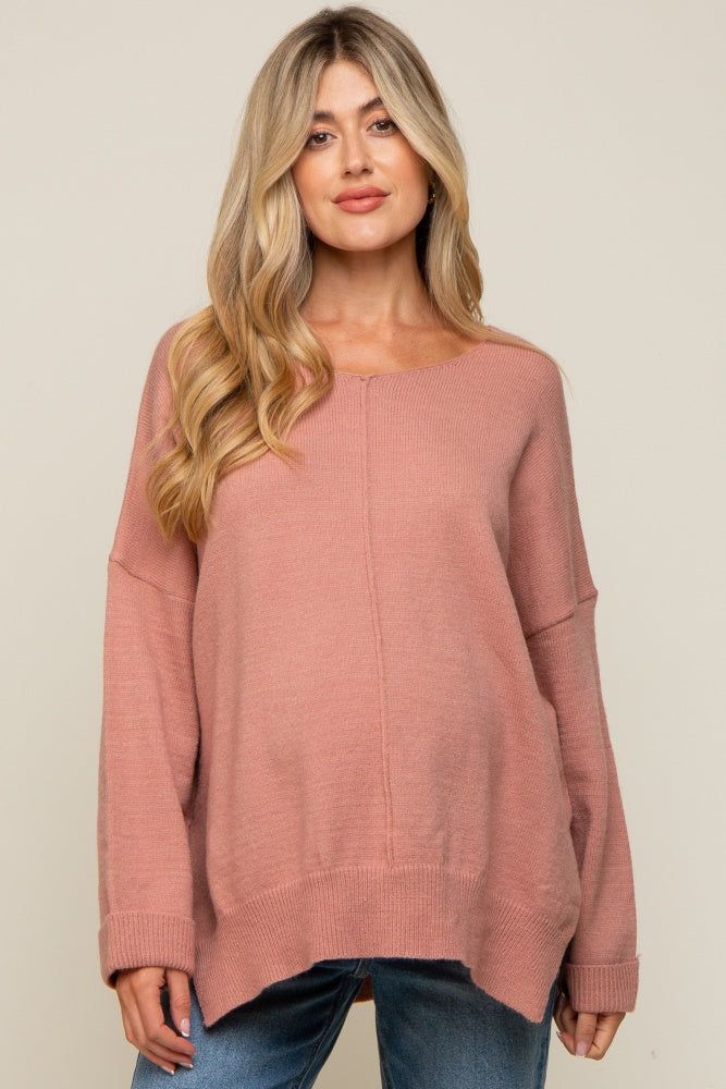 Mauve Dolman Sleeve Side Slit Maternity Sweater sold by Pinkblush