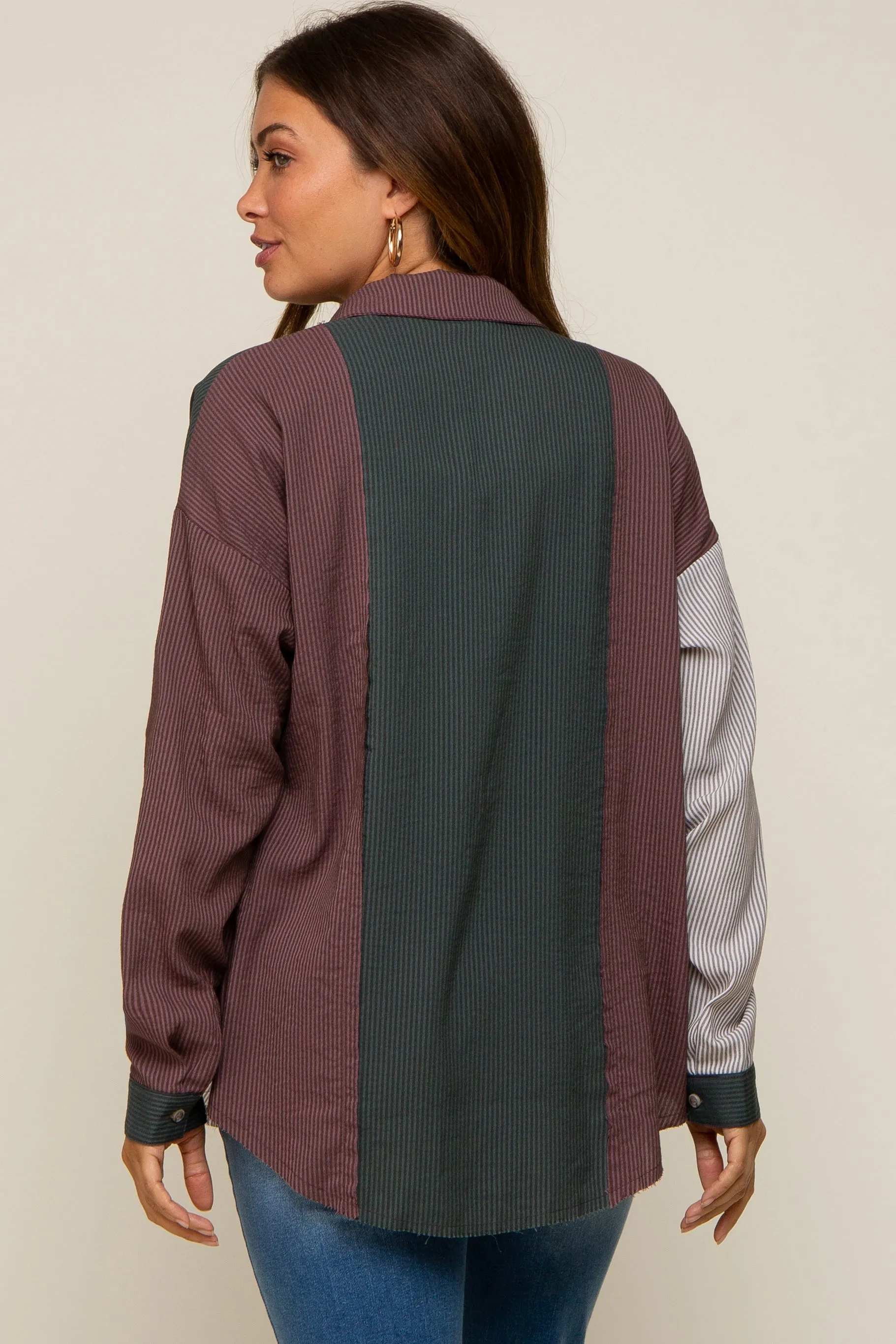 Multi-Color Striped Color Blocked Button-Down Maternity Top sold by Pinkblush product image thumbnail 3