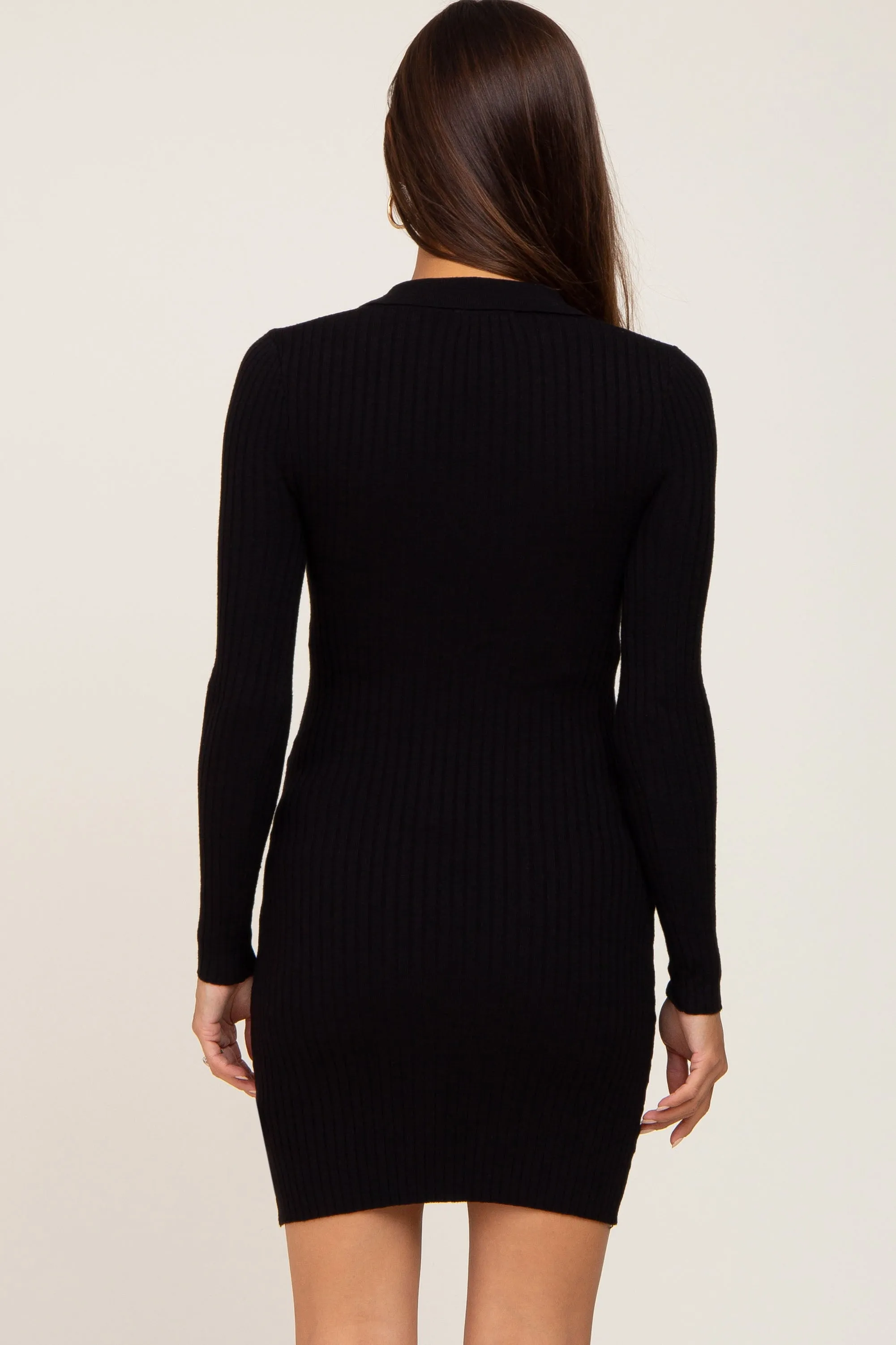 Black Ribbed Collared Long Sleeve Maternity Dress sold by Pinkblush product image thumbnail 3