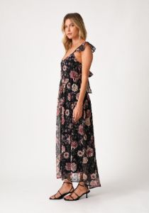 Black Floral Chiffon Back Tie Maxi Dress sold by Pinkblush