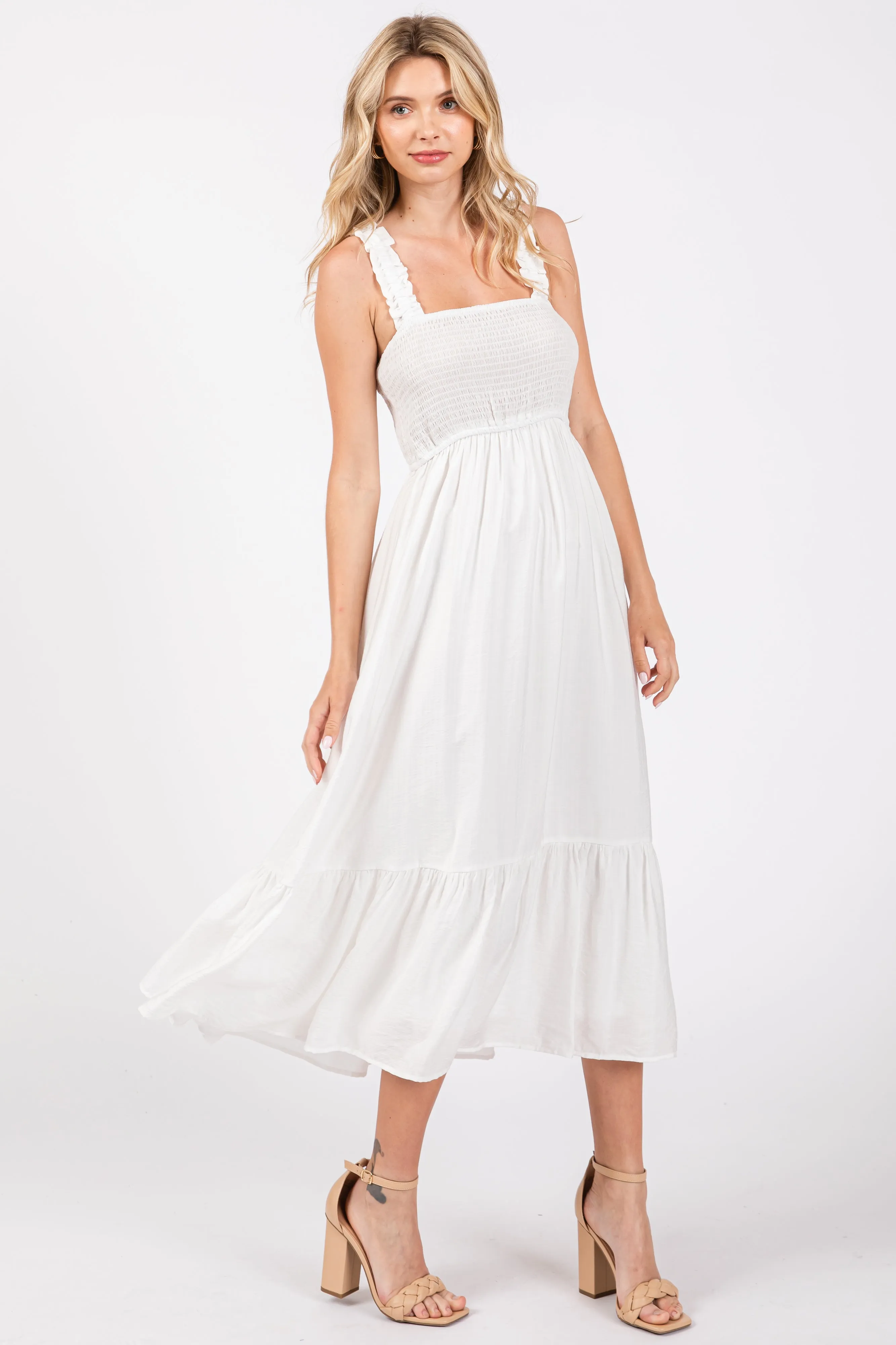 White Smocked Bodice Maxi Dress sold by Pinkblush product image thumbnail 2
