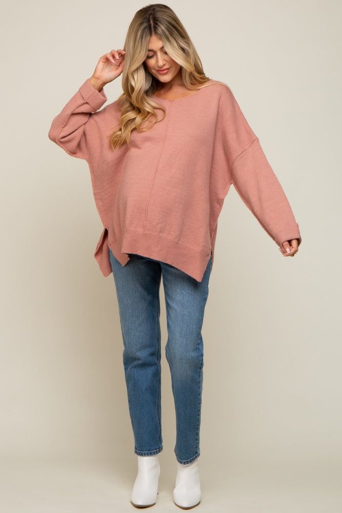 Mauve Dolman Sleeve Side Slit Maternity Sweater sold by Pinkblush product image thumbnail 5