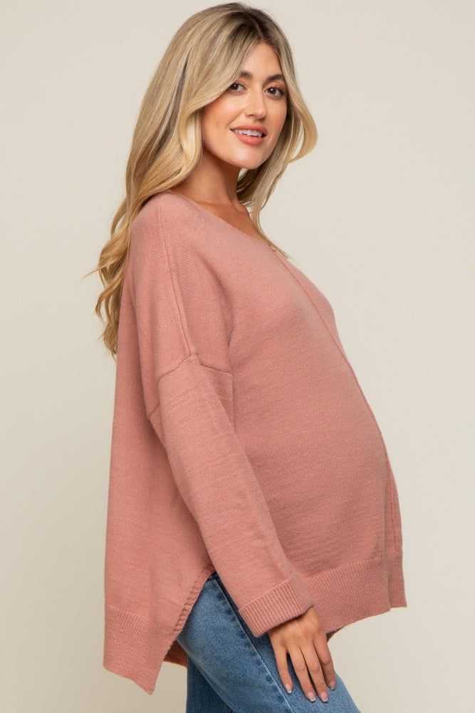 Mauve Dolman Sleeve Side Slit Maternity Sweater sold by Pinkblush product image thumbnail 2