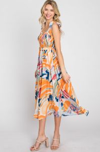 Blue Multi-Colored Stroke Print Smocked Midi Dress sold by Pinkblush