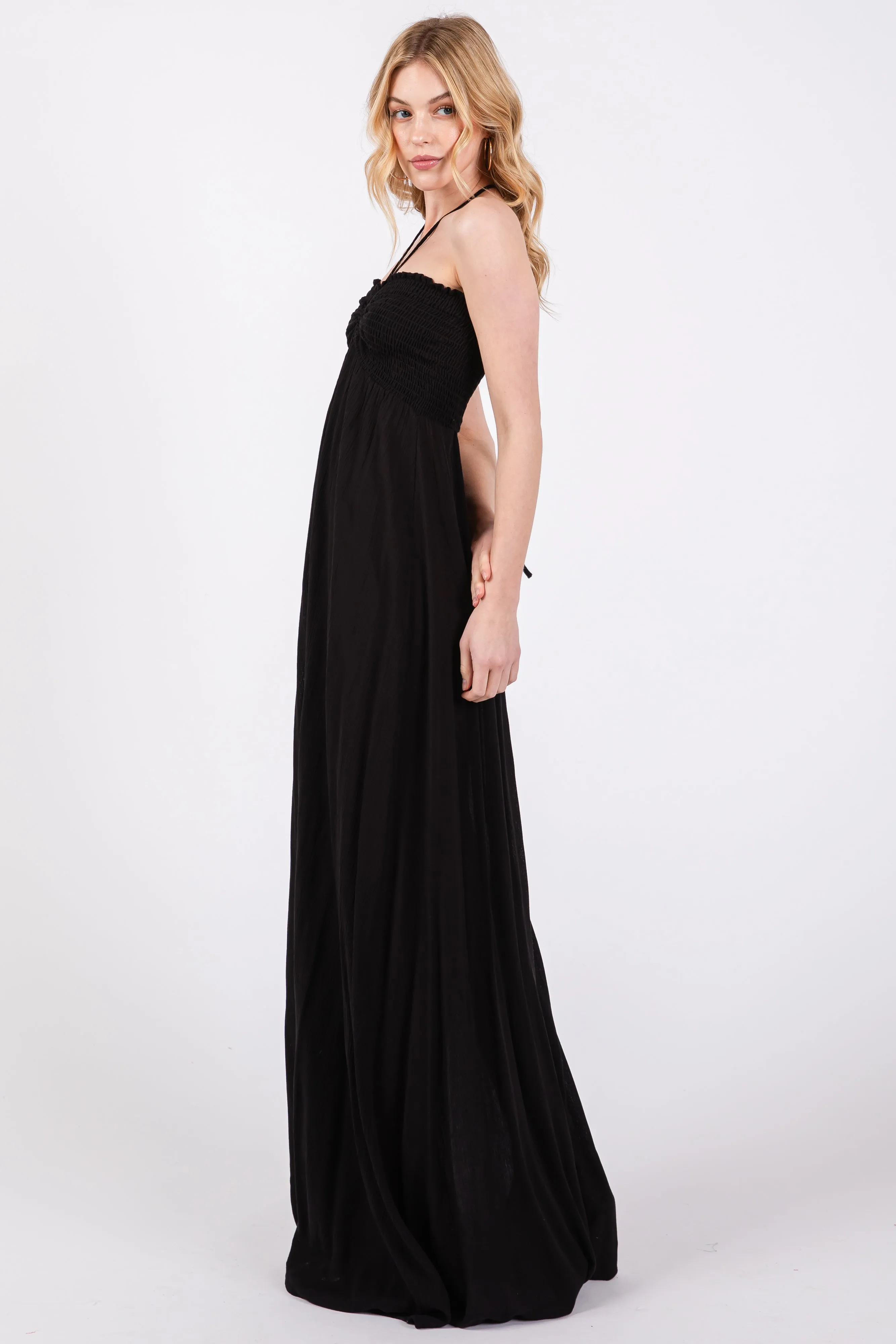 Black Smocked Halter Maxi Dress sold by Pinkblush product image thumbnail 2