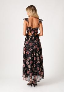 Black Floral Chiffon Back Tie Maxi Dress sold by Pinkblush