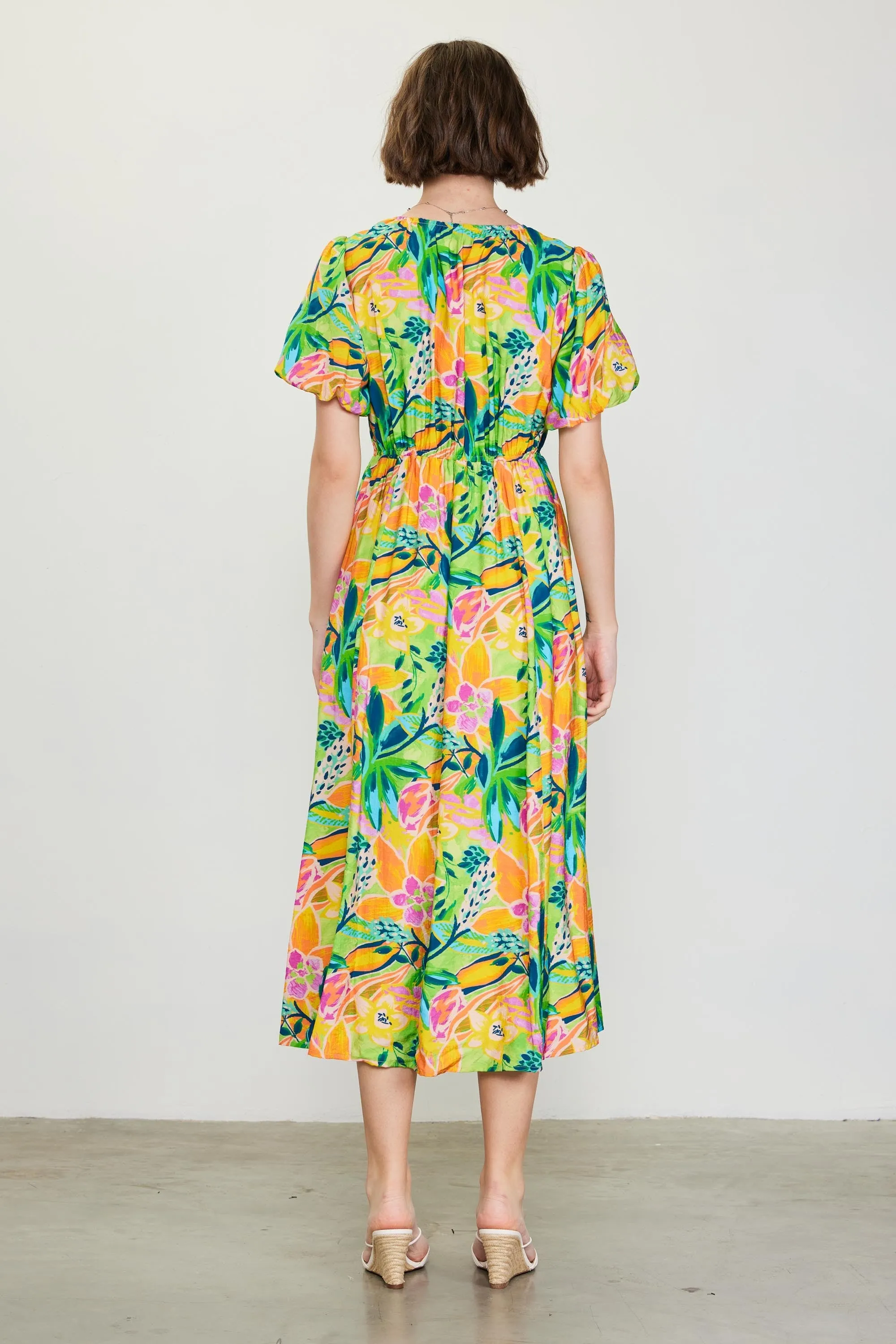 Lime Floral Puff Sleeve Midi Dress sold by Pinkblush product image thumbnail 3