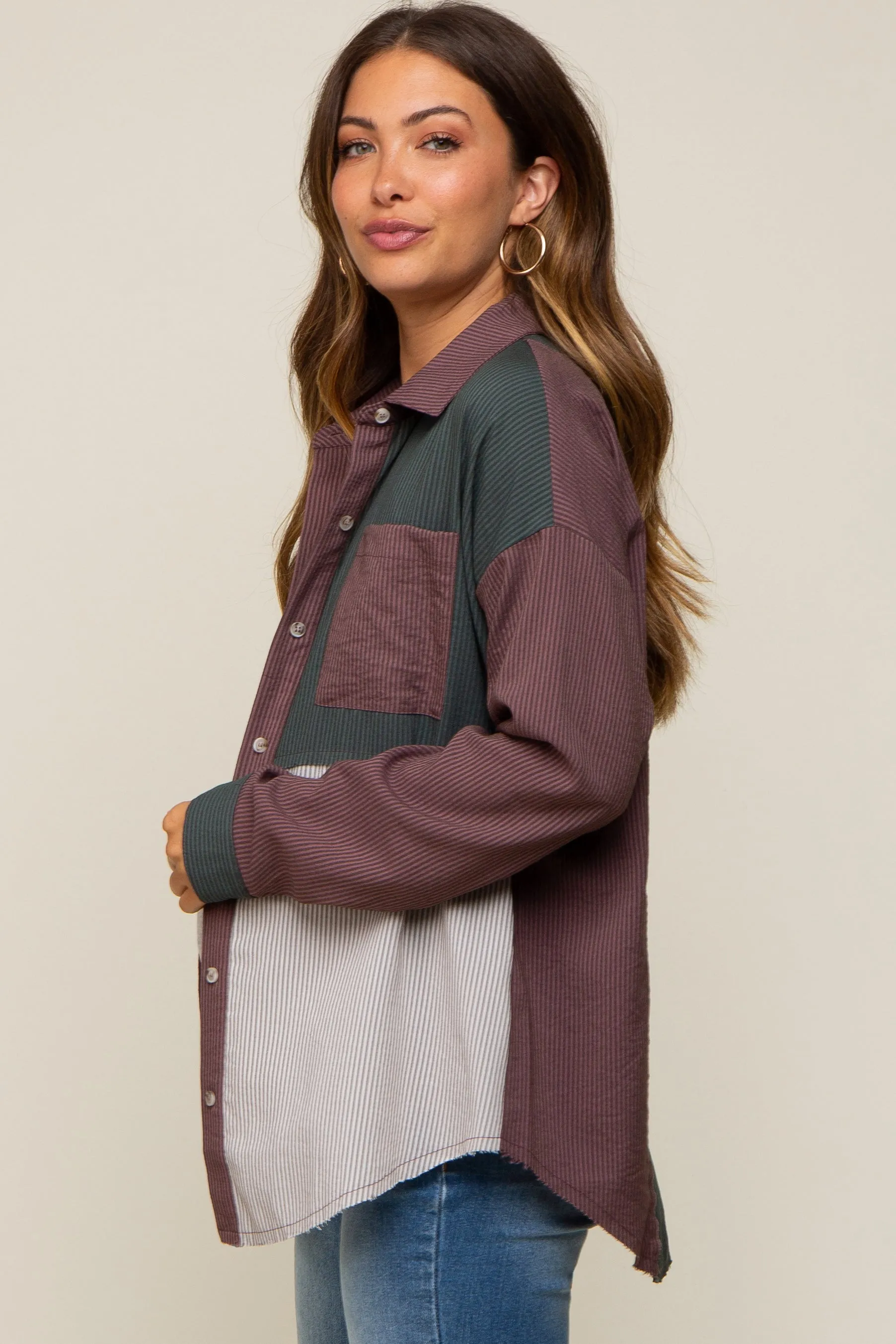 Multi-Color Striped Color Blocked Button-Down Maternity Top sold by Pinkblush product image thumbnail 2