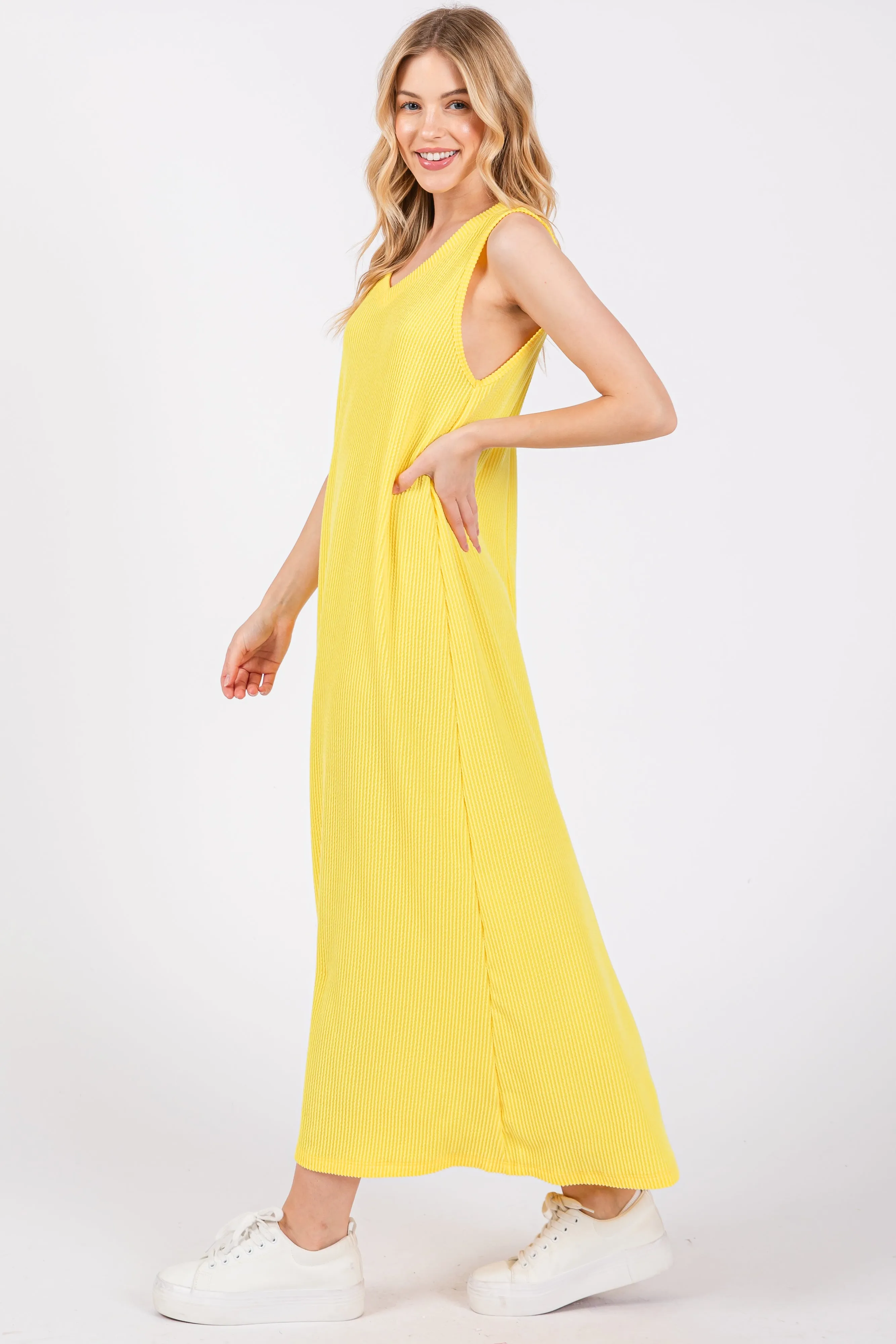Yellow Sleeveless Ribbed Maxi Dress sold by Pinkblush product image thumbnail 2