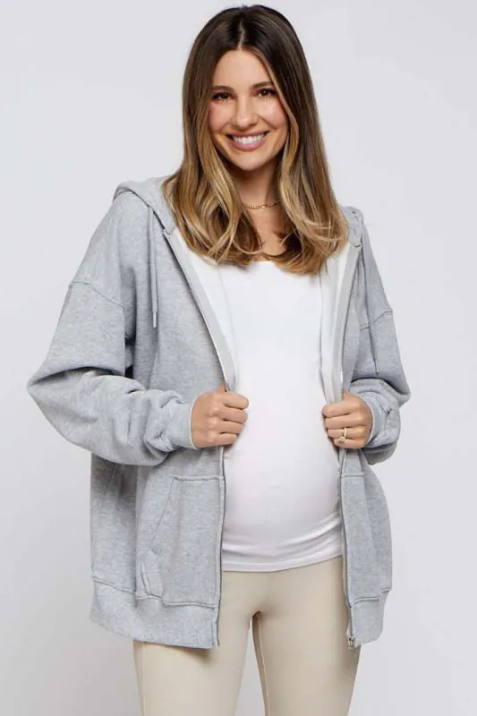 Heather Grey Hooded Maternity Jacket sold by Pinkblush