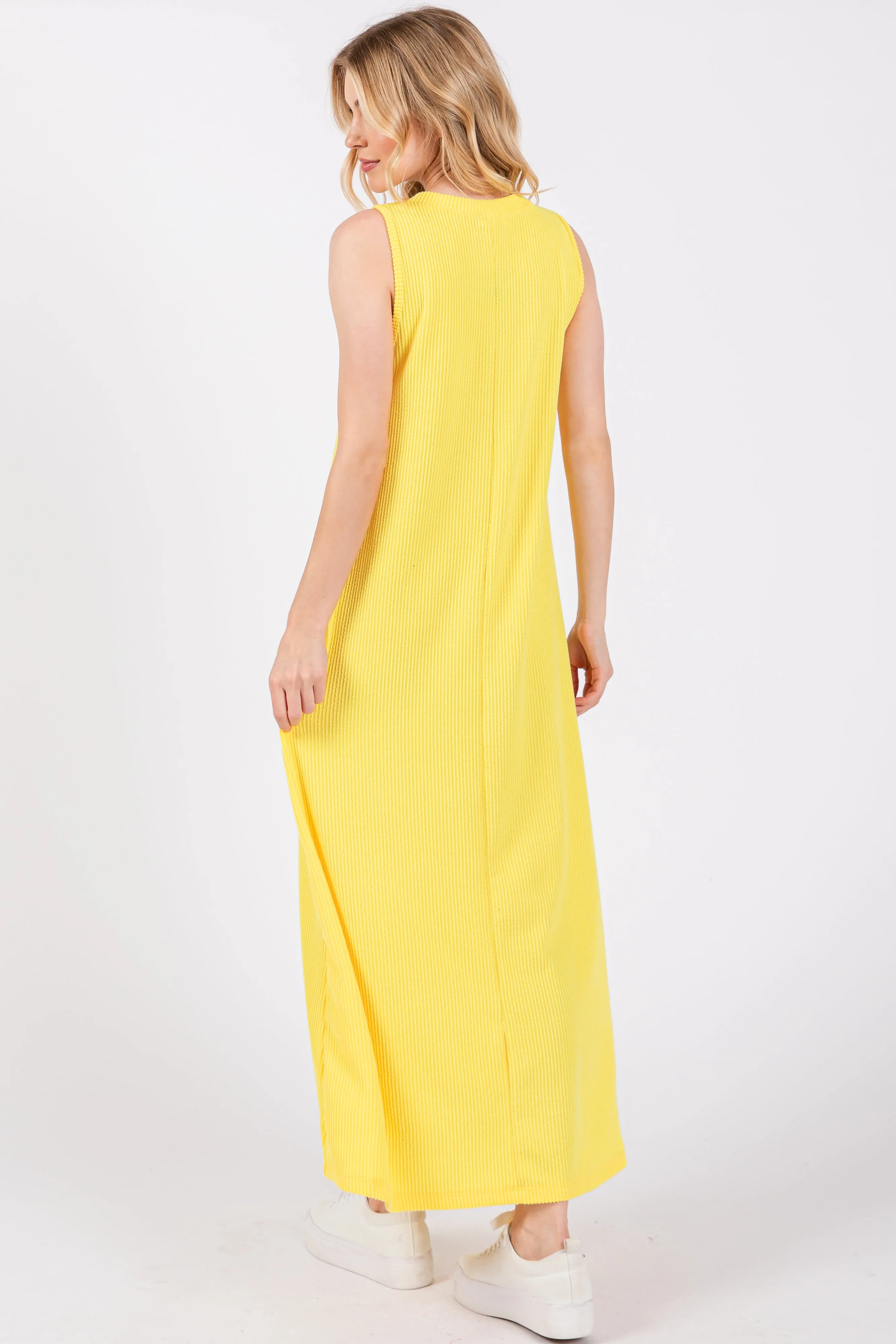Yellow Sleeveless Ribbed Maxi Dress sold by Pinkblush product image thumbnail 3