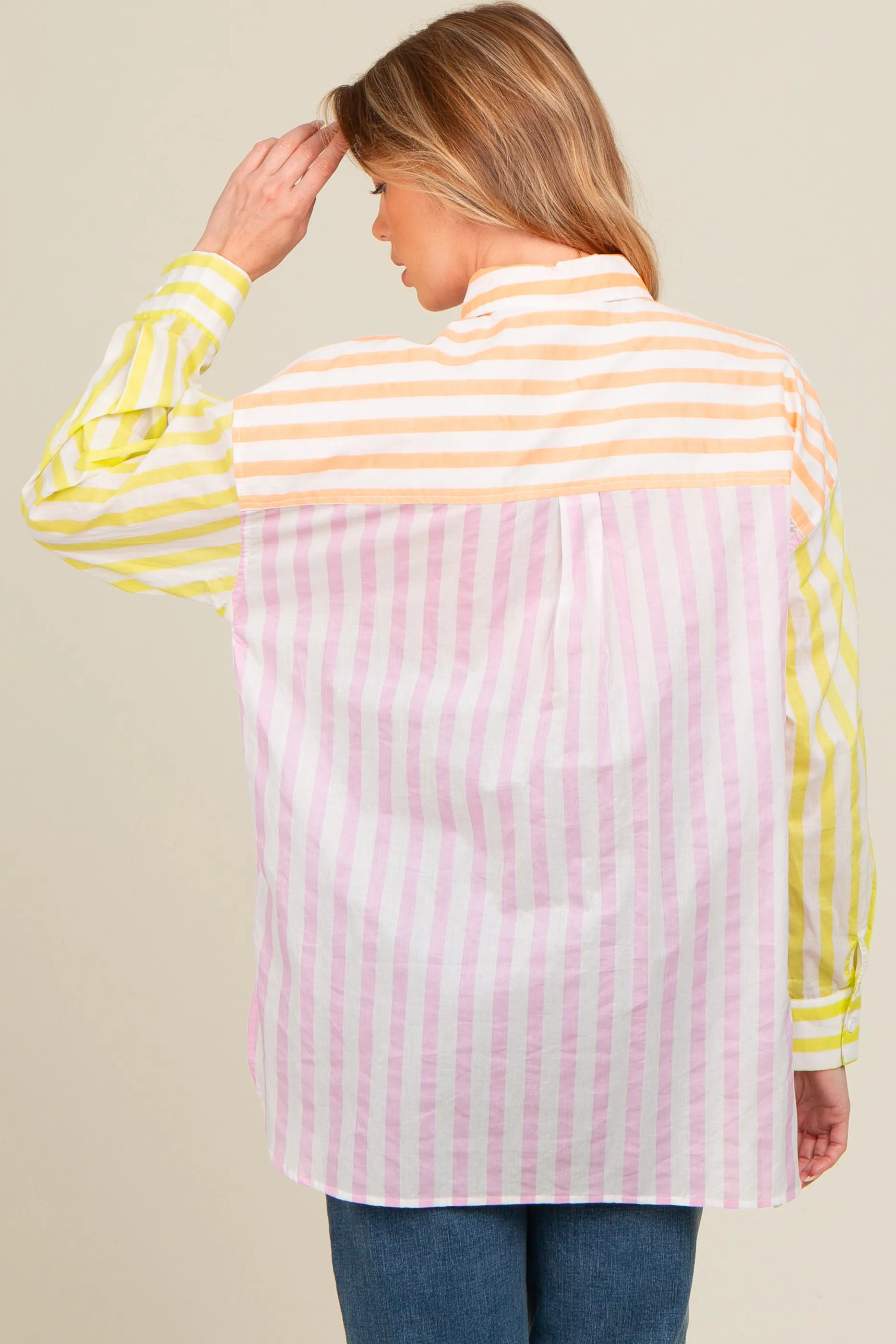 Light Pink Mixed Striped Maternity Button Down Shirt sold by Pinkblush product image thumbnail 3