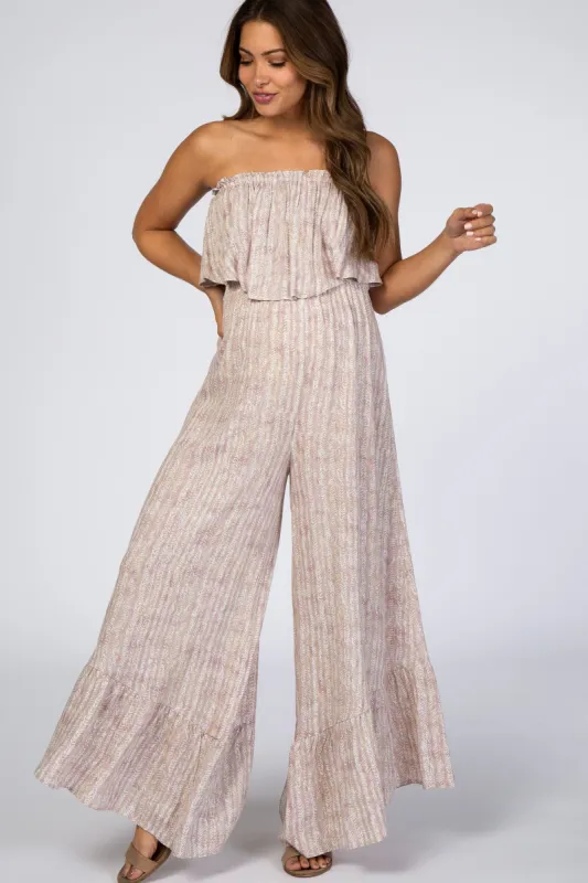 Mauve Printed Sleeveless Wide Leg Maternity Jumpsuit sold by Pinkblush