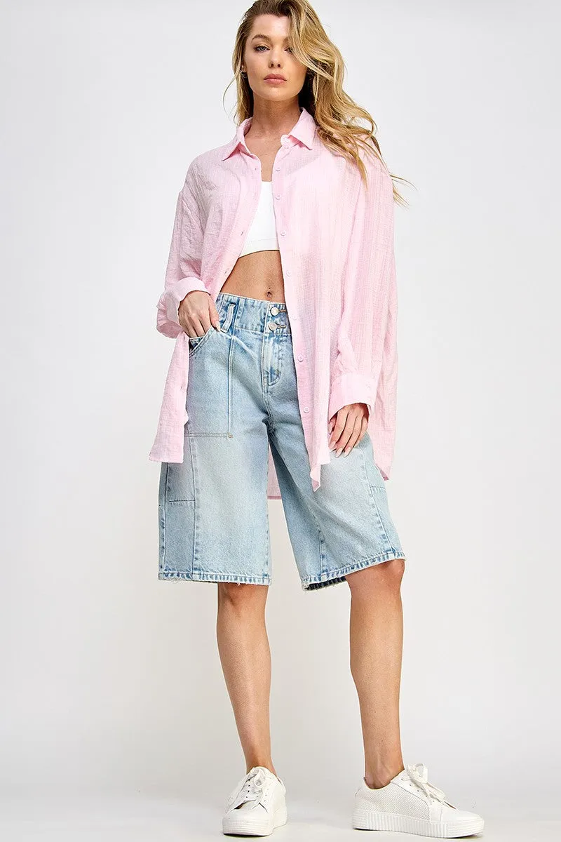 Light Pink Lightweight Sheer Button Down Blouse sold by Pinkblush product image thumbnail 3