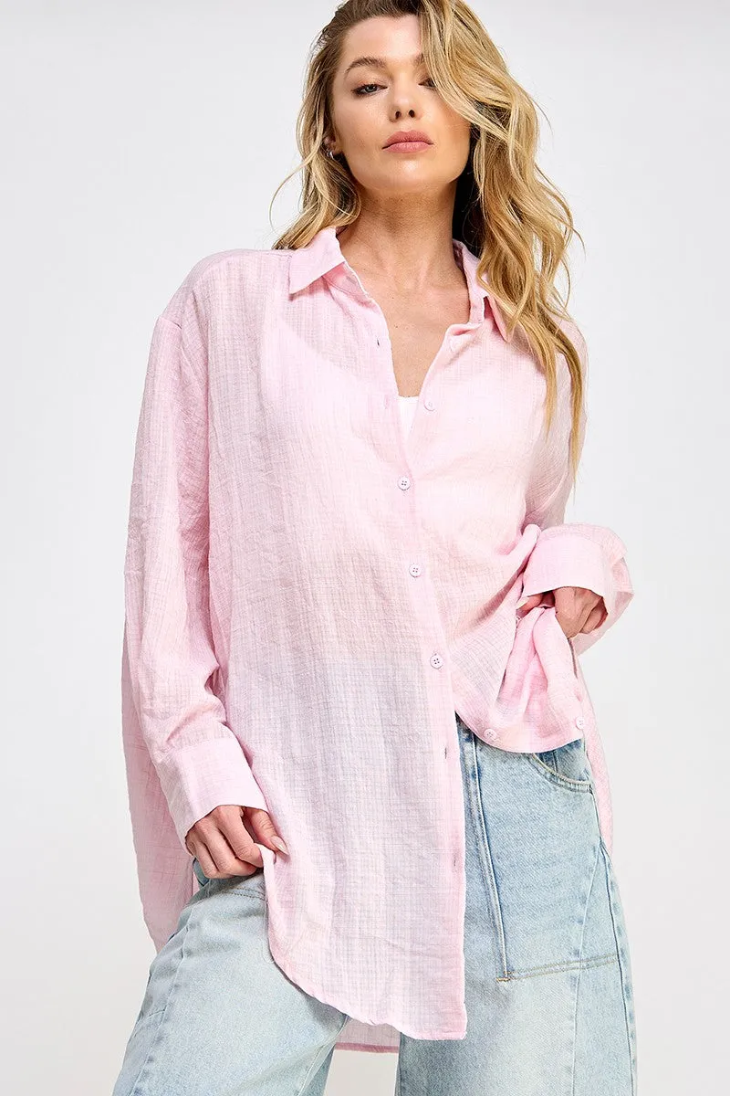 Light Pink Lightweight Sheer Button Down Blouse sold by Pinkblush product image thumbnail 4
