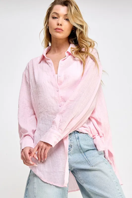 Light Pink Lightweight Sheer Button Down Blouse sold by Pinkblush
