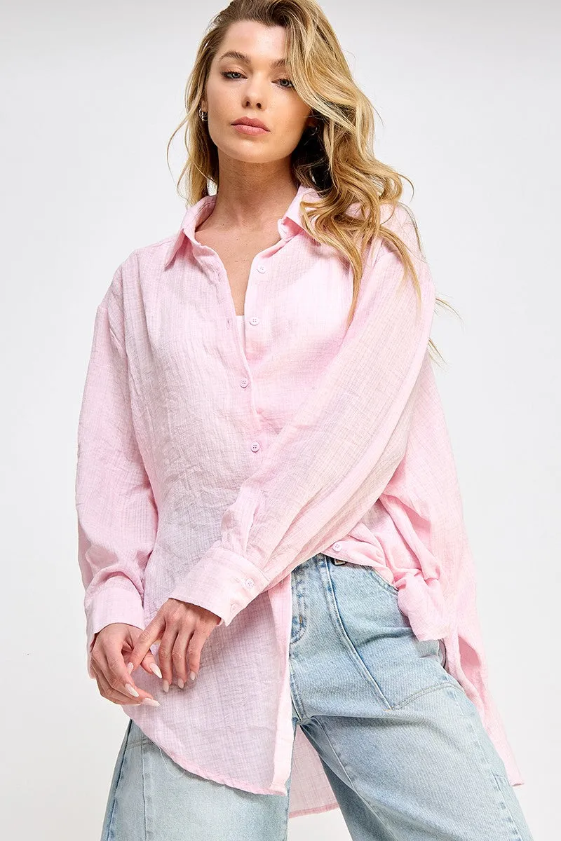 Light Pink Lightweight Sheer Button Down Blouse sold by Pinkblush