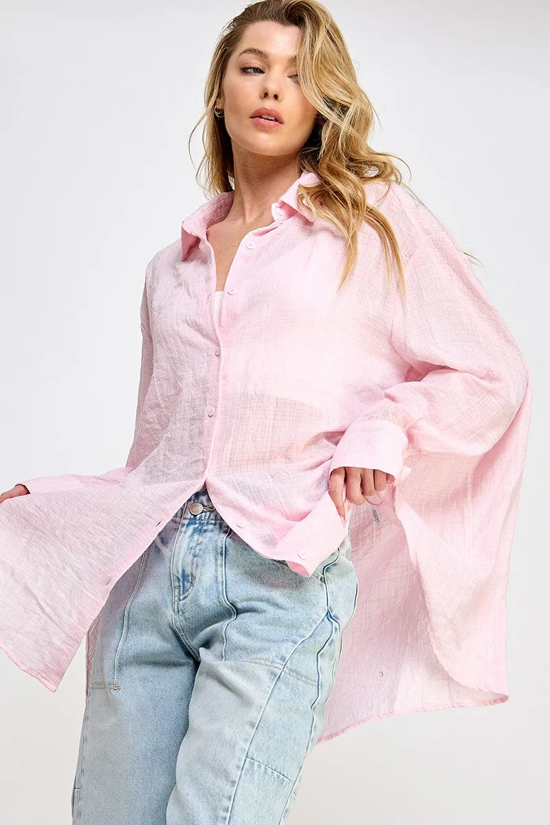 Light Pink Lightweight Sheer Button Down Blouse sold by Pinkblush product image thumbnail 2