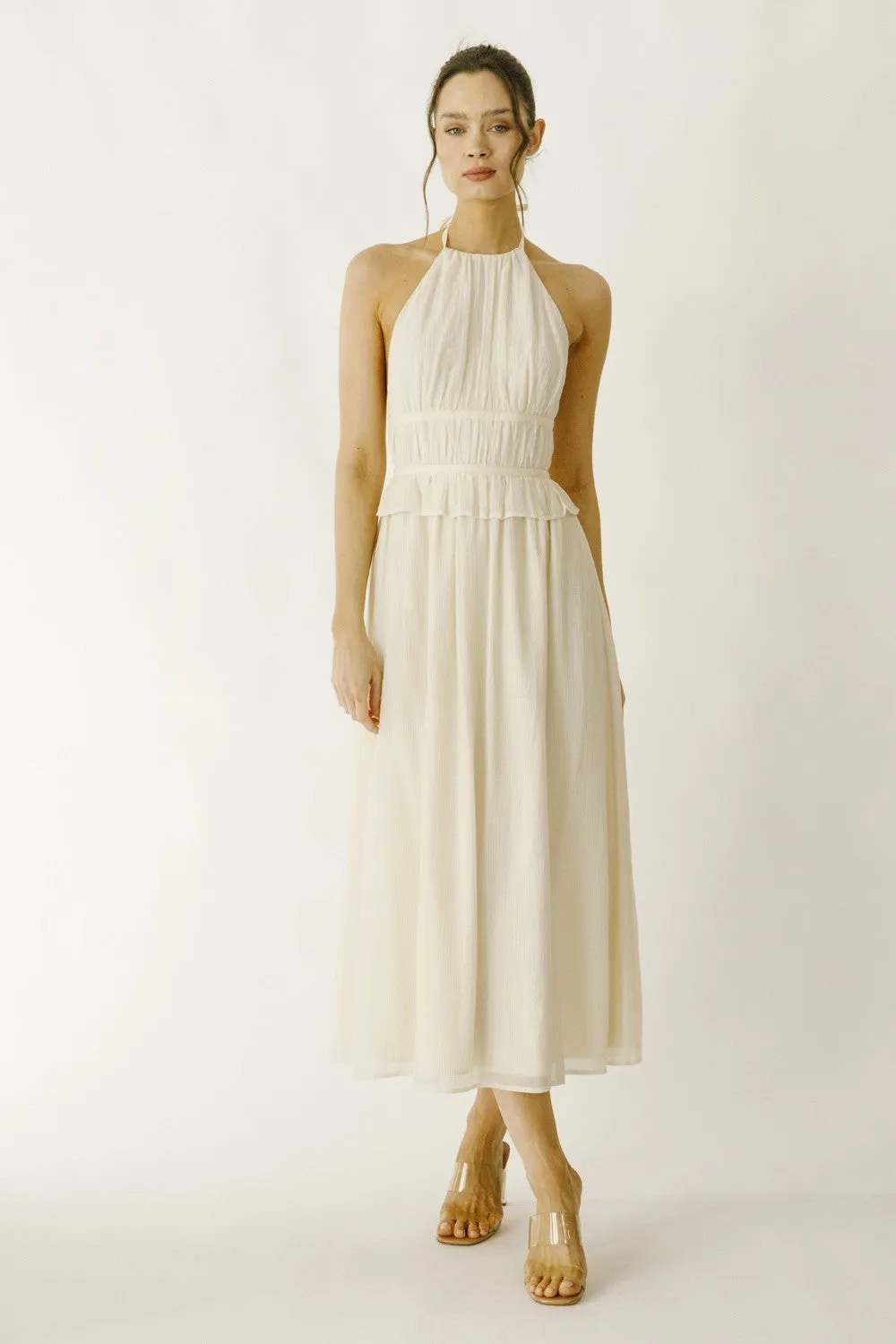 Cream Monochromatic Halter Midi Dress sold by Pinkblush