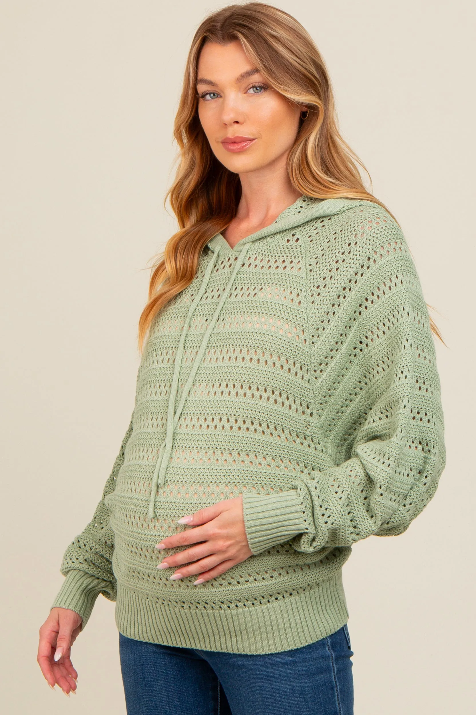Light Olive Pointelle Knit Maternity Sweater sold by Pinkblush product image thumbnail 3