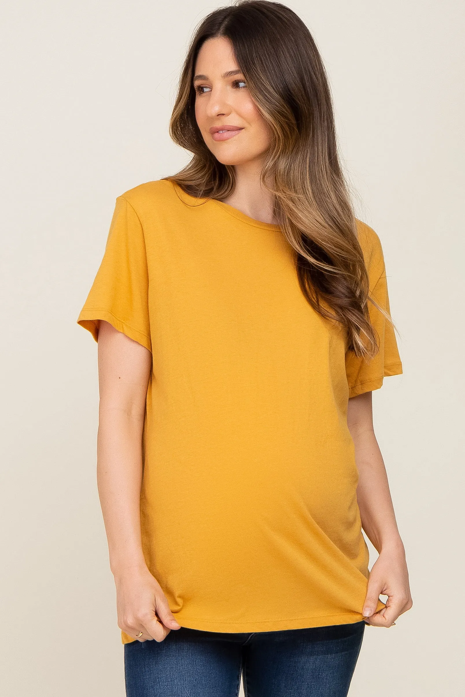 Gold Oversized Short Sleeve Maternity Top sold by Pinkblush