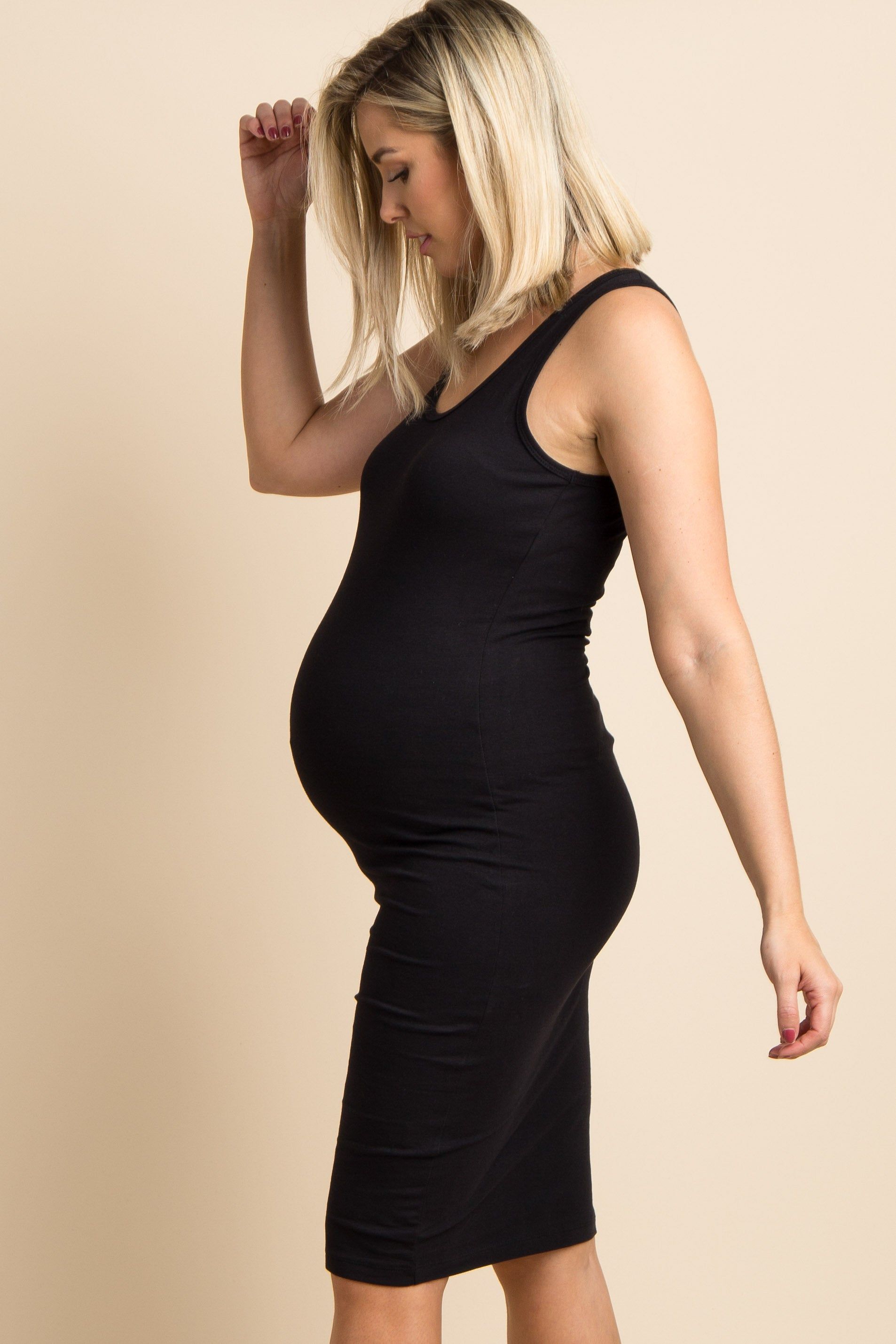 Black Solid Sleeveless Fitted Maternity Bodycon Dress sold by Pinkblush product image thumbnail 3