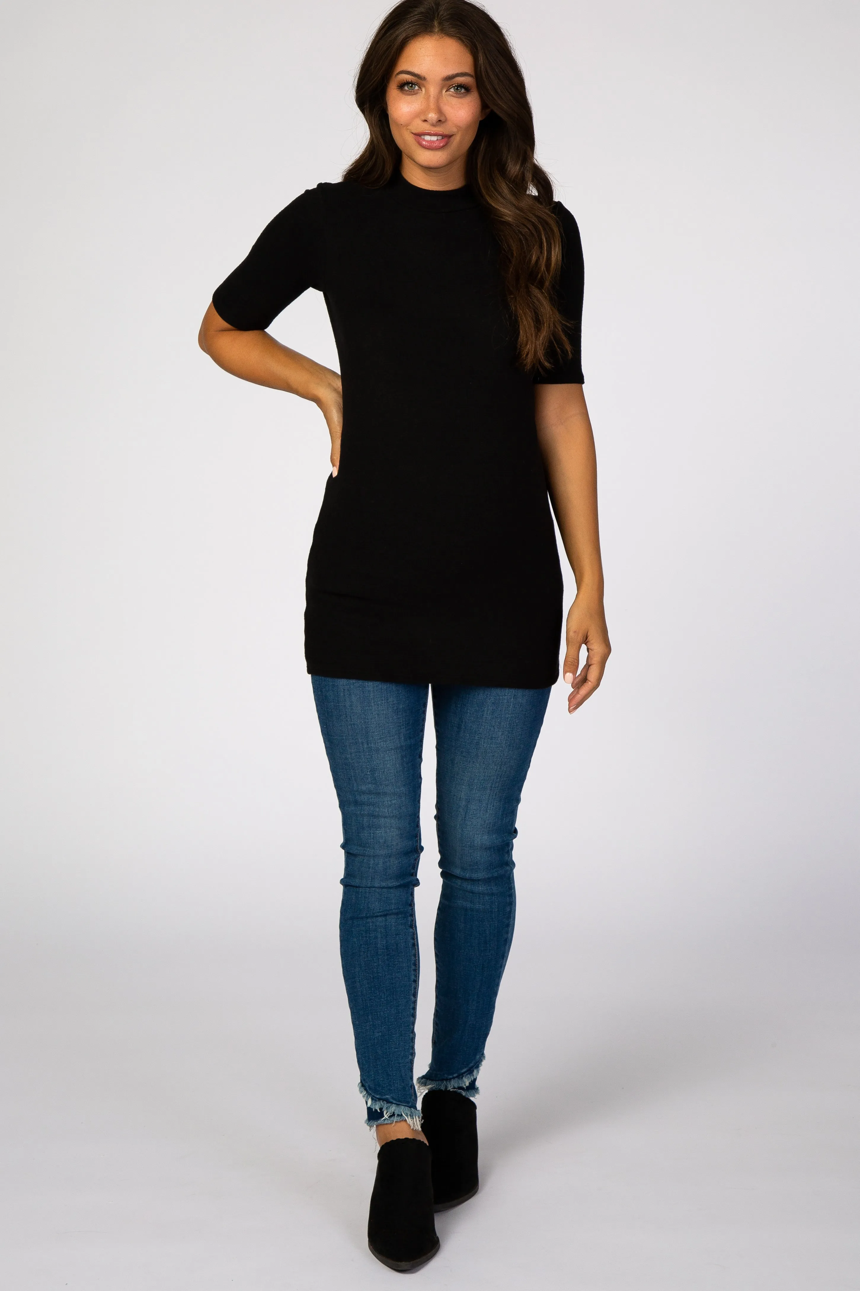 Black Soft Brushed Knit Mock Neck Maternity Top sold by Pinkblush product image thumbnail 4