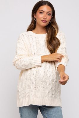 Cream Chunky Cable Knit Maternity Sweater sold by Pinkblush