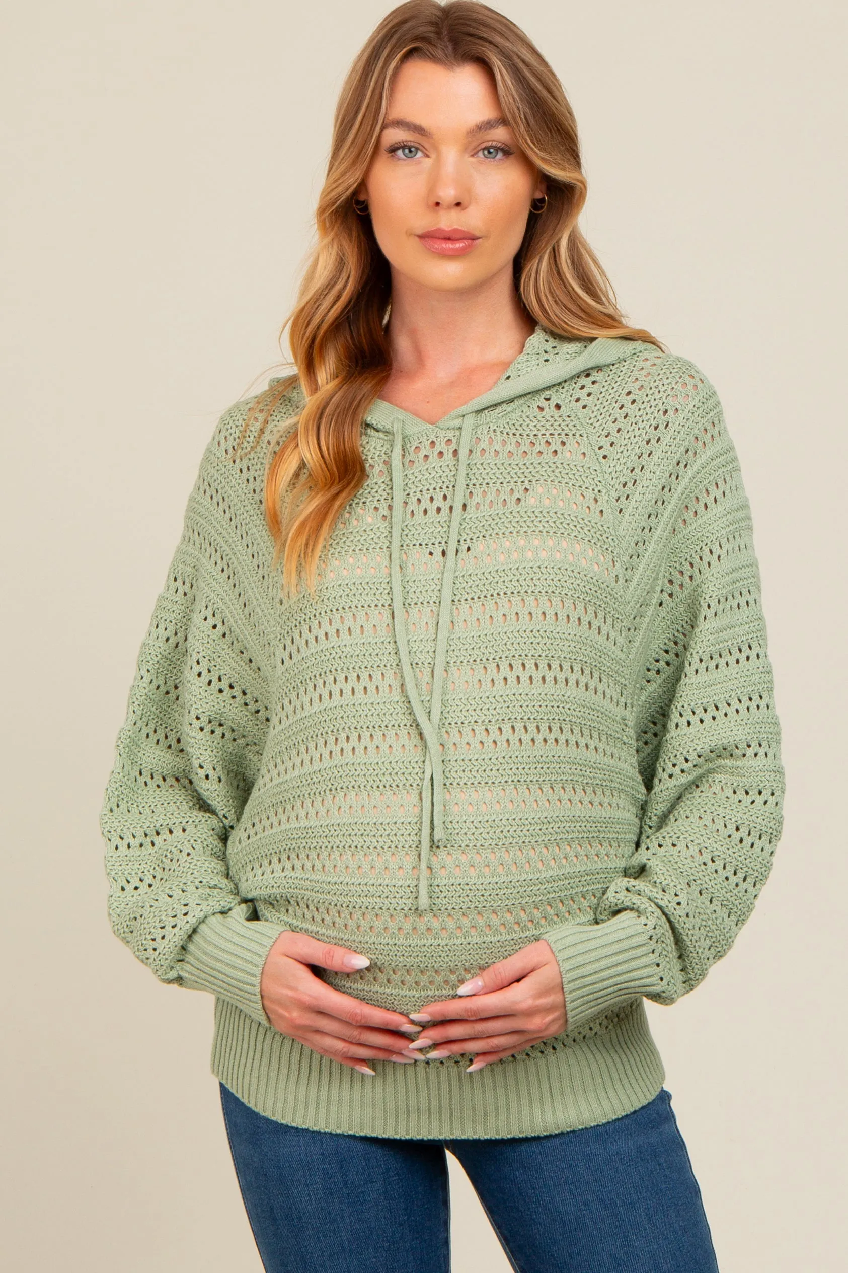 Light Olive Pointelle Knit Maternity Sweater sold by Pinkblush product image thumbnail 2