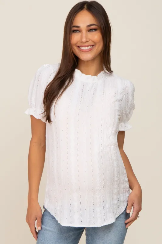 Ivory Eyelet Textured Mock Neck Maternity Top sold by Pinkblush