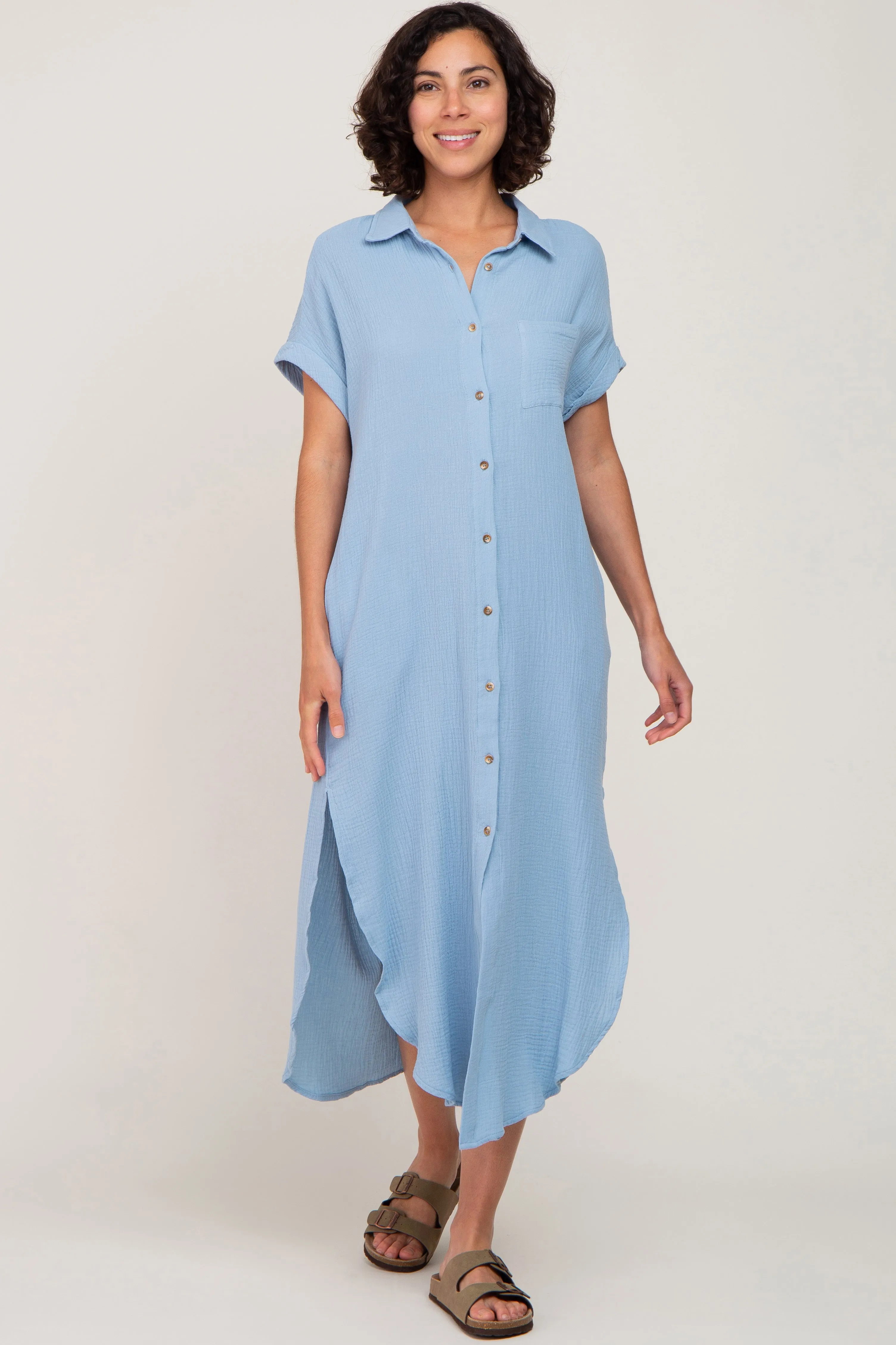 Light Blue Button Down Midi Dress sold by Pinkblush