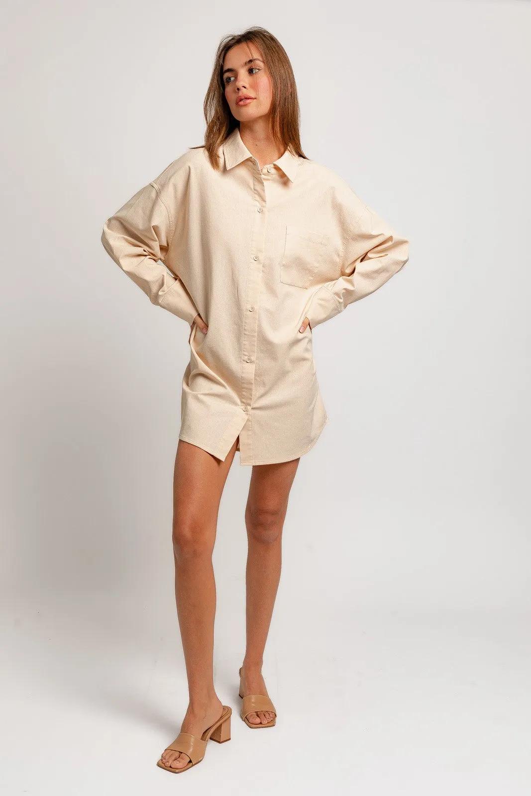 Taupe Oversized Shirt Dress sold by Pinkblush product image thumbnail 4