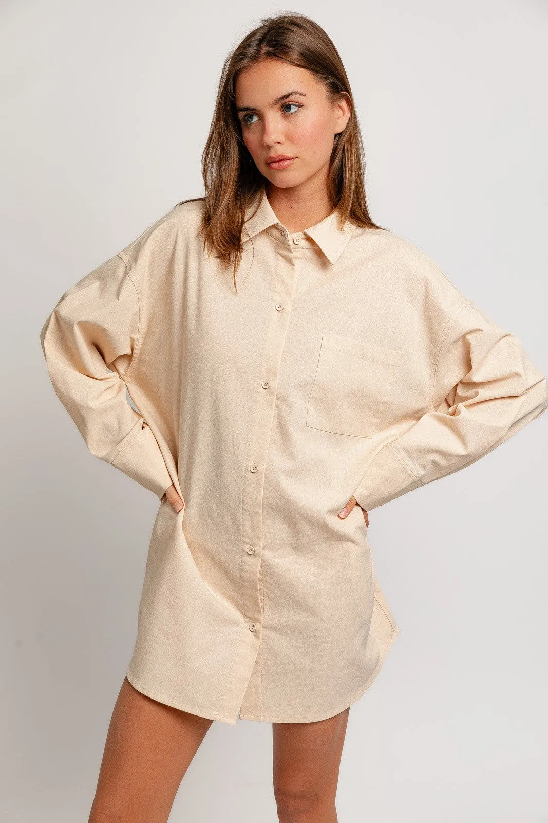 Taupe Oversized Shirt Dress sold by Pinkblush