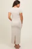 Cream Rib Knit Back Slit Maternity Dress sold by Pinkblush