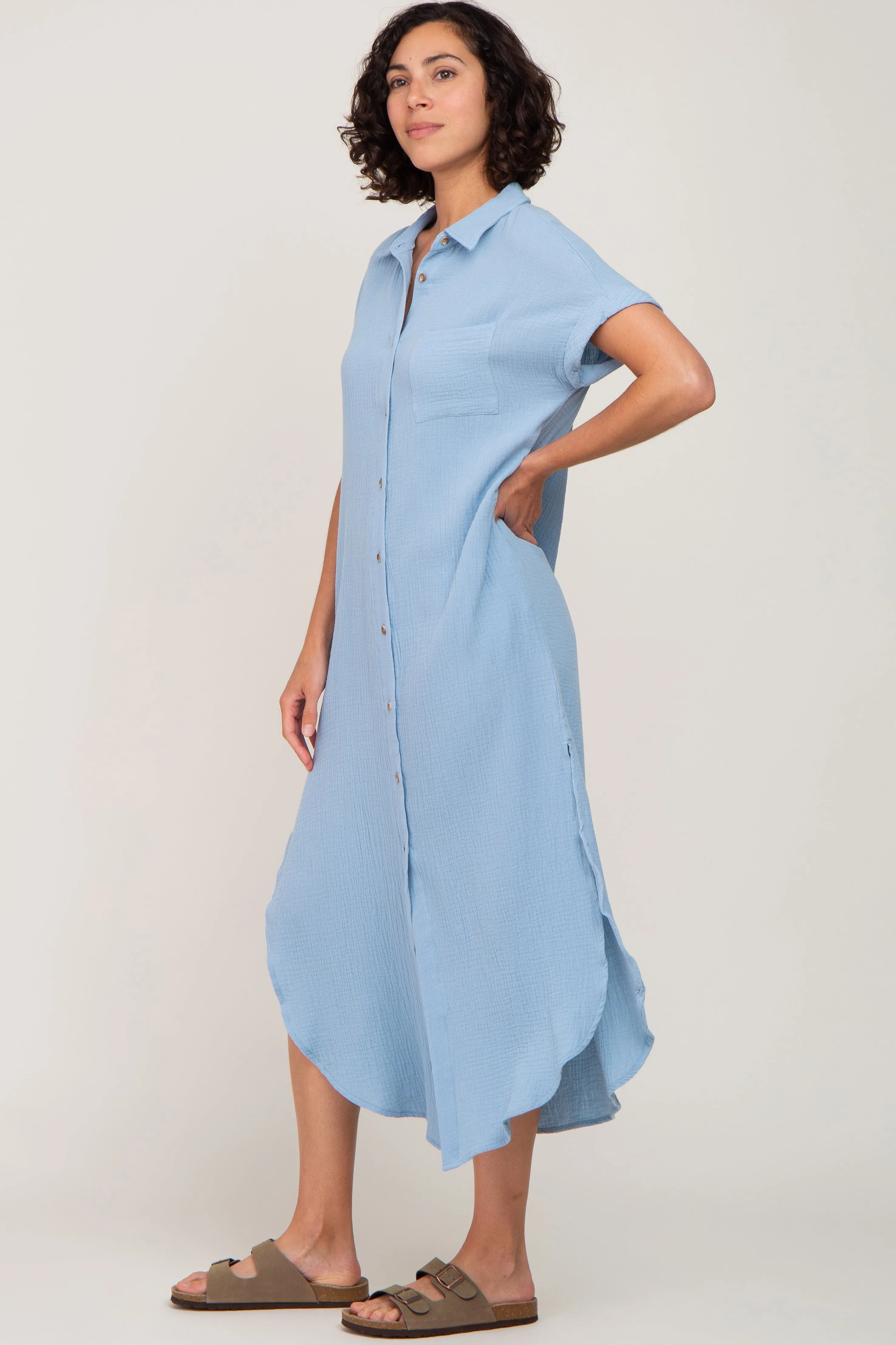 Light Blue Button Down Midi Dress sold by Pinkblush product image thumbnail 2