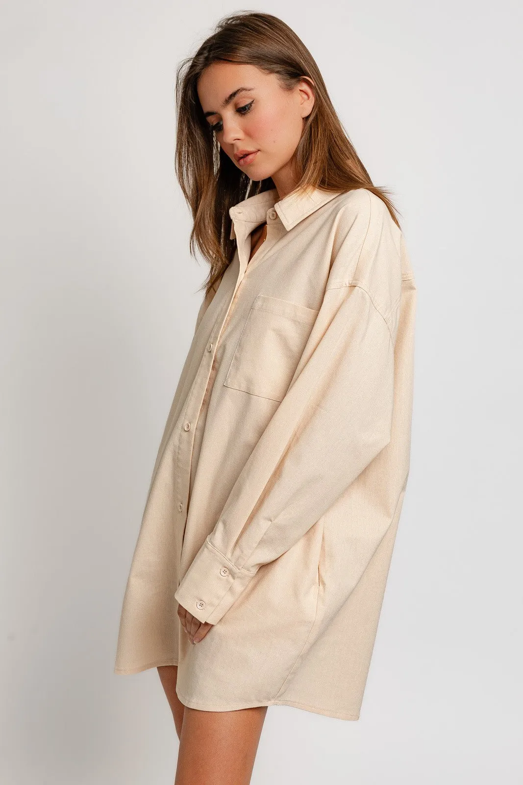 Taupe Oversized Shirt Dress sold by Pinkblush product image thumbnail 2