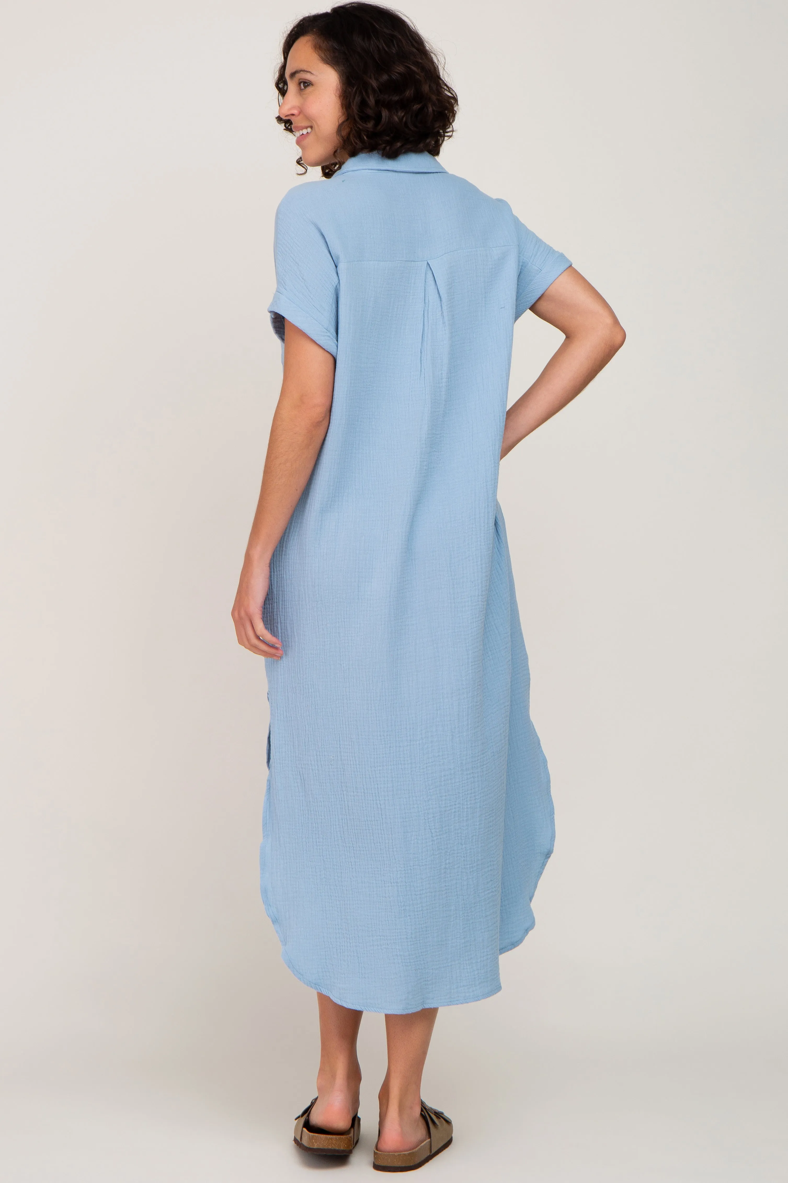 Light Blue Button Down Midi Dress sold by Pinkblush product image thumbnail 3