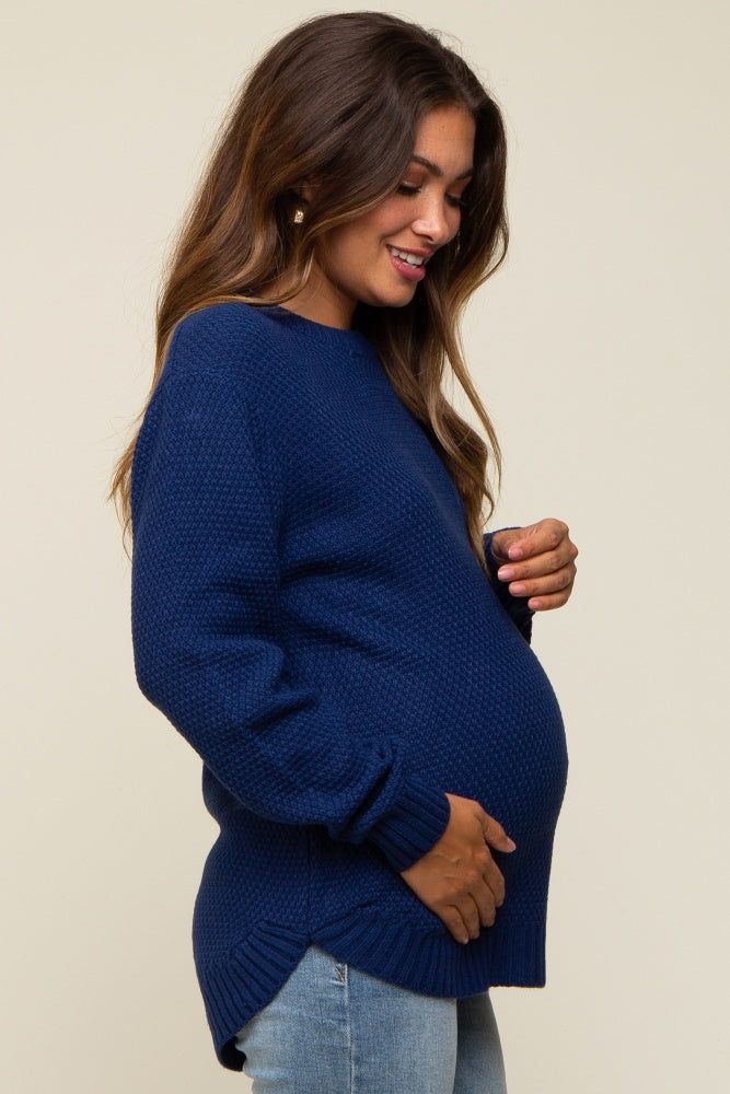 Navy Knit Pullover Maternity Sweater sold by Pinkblush product image thumbnail 2