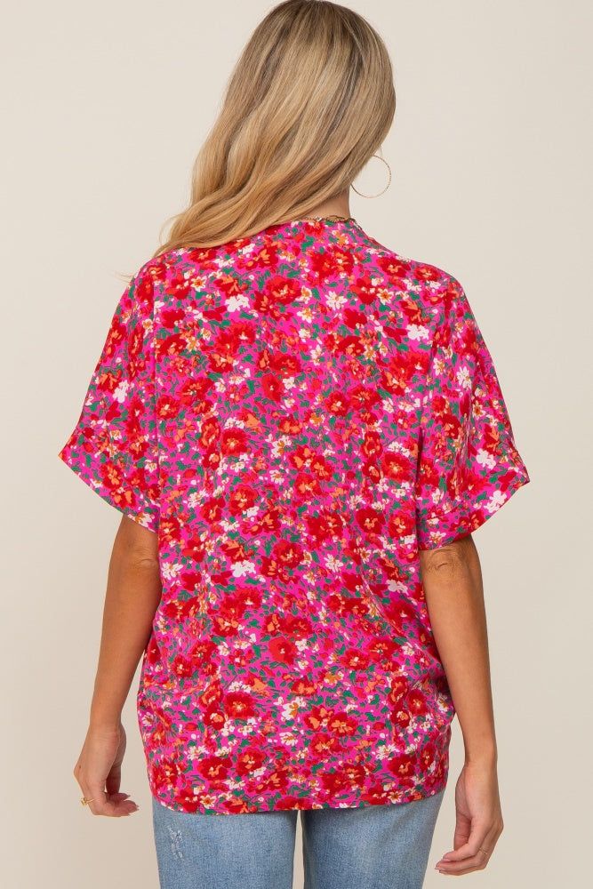 Fuchsia Floral V-Neck Short Dolman Sleeve Maternity Top sold by Pinkblush product image thumbnail 3