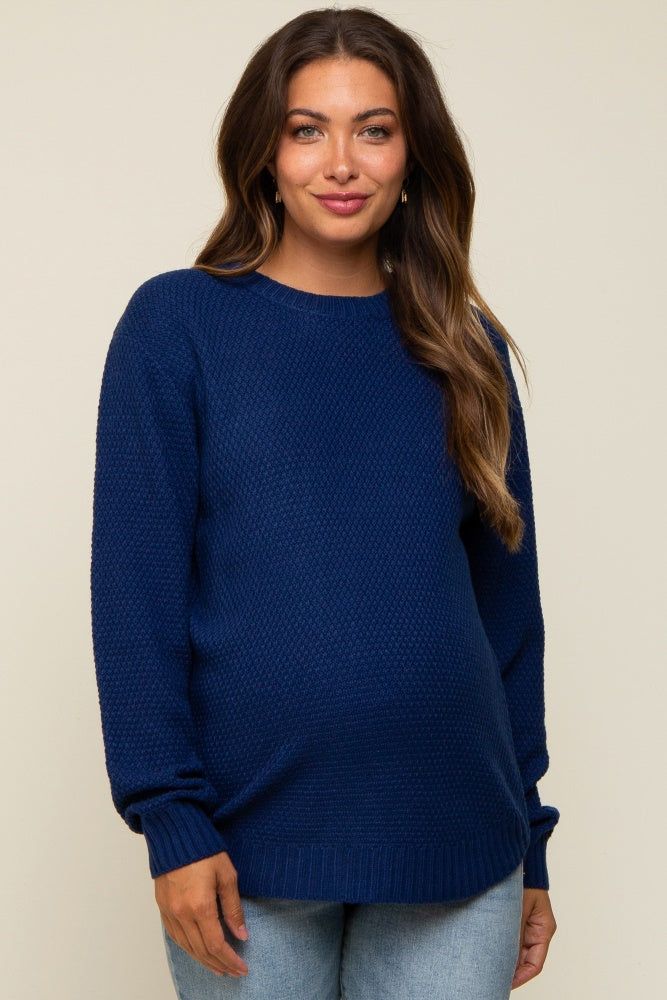 Navy Knit Pullover Maternity Sweater sold by Pinkblush