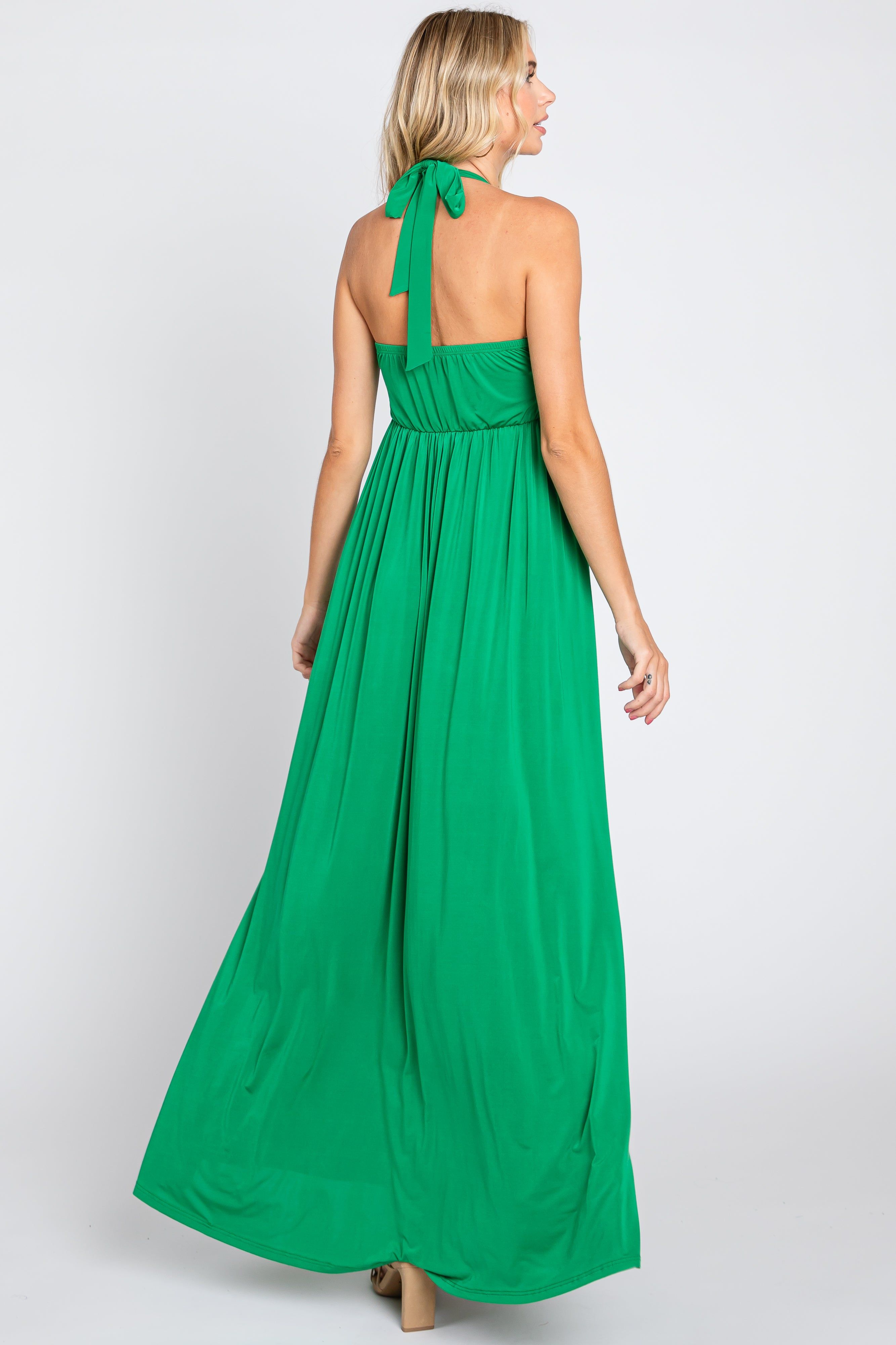 Green Front Knot Halter Maxi Dress sold by Pinkblush product image thumbnail 3