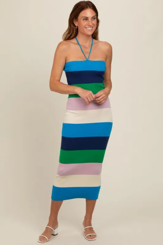 Blue Bodycon Halter Midi Dress sold by Pinkblush
