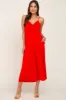 Red Sleeveless Ruched Drawstring Maternity Jumpsuit sold by Pinkblush