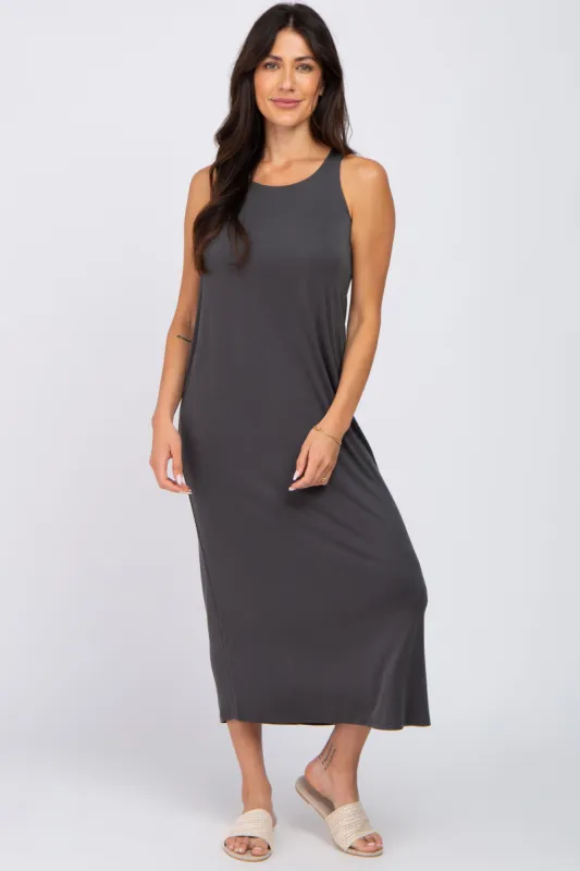 Charcoal Solid Sleeveless Midi Dress sold by Pinkblush